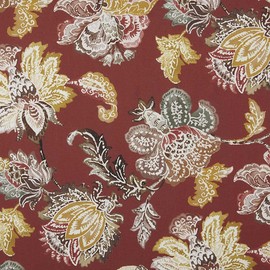 Kt KILOtela - Half Panama Fabric, 100% Organic Cotton, Oeko-Tex Standard 100, Length 100 cm, Width 280 cm, Flowers Indochine Garnet Red, Mustard 1 Metre