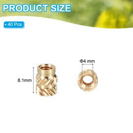 PATIKIL M4 x 8.1 x 6.3 mm Brass Thread Insert, 40 Pieces Metric Knurled Nut Heat Set Insert for Plastic 3D Printing Components