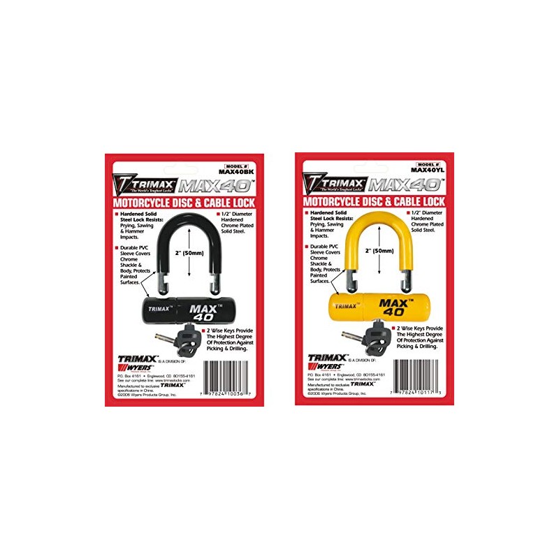 Trimax MAX40YL Motorcycle Disc U-Lock - Yellow with Yellow PVC