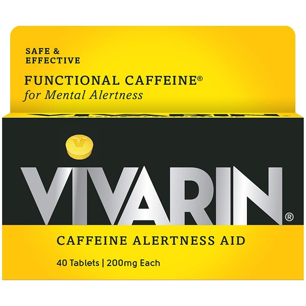 Vivarin Caffeine Alertness Aid, 200mg Tablets, 40 Count, Functional Caffeine for Mental Alertness, Same Caffeine as a Cup of Coffee