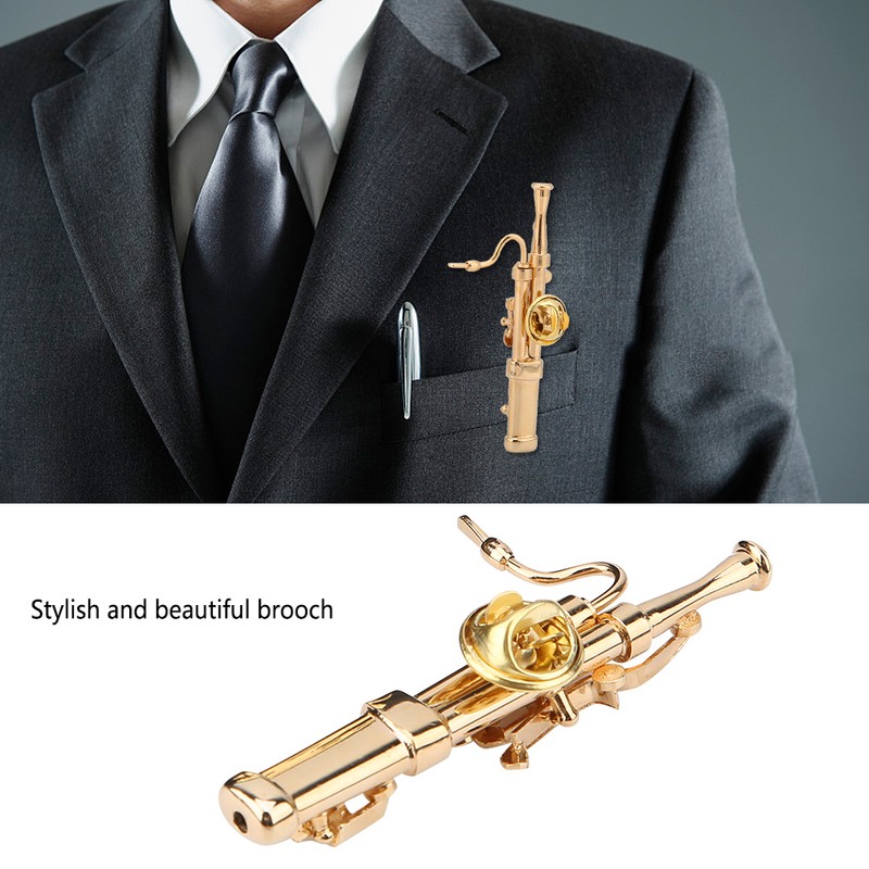 Gold Plating Copper Bassoon Musical Instrument Bassoon Brooch Pin with