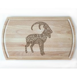 Goat with Curled Horns and Mandala-Style Patterns Cutting Board, Farm Animal Design, Unique Kitchen Accessory, Durable White Beech