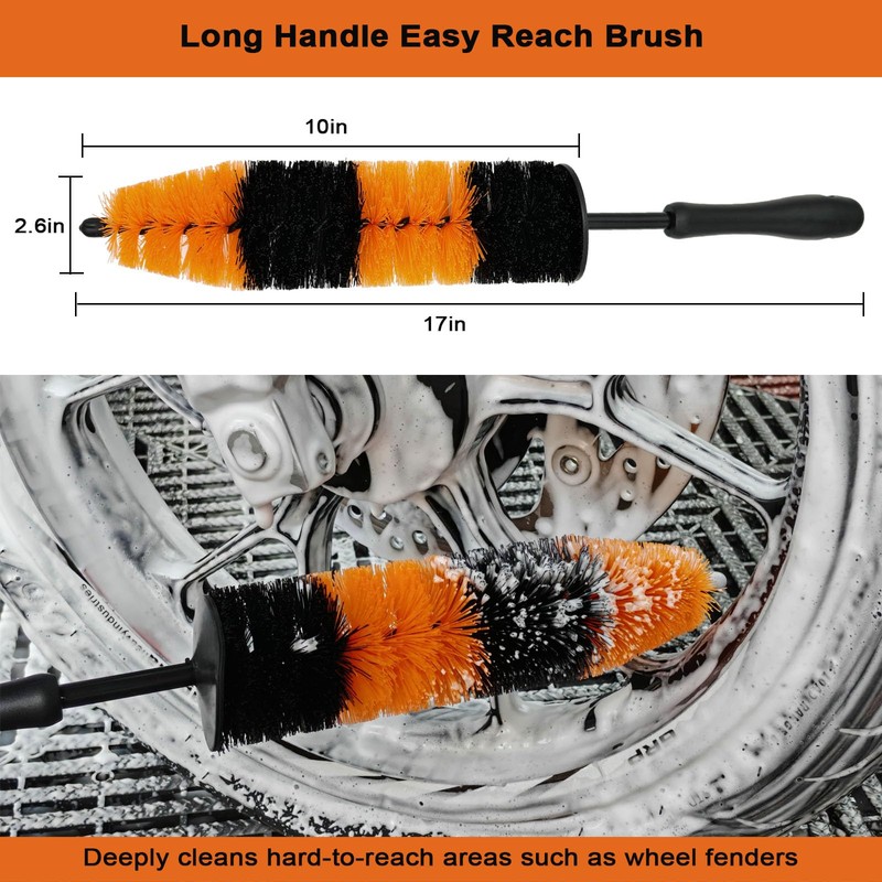 Motorcycle Cleaning Brush Kit 6 Pack with Easy Reach Brush,Wool