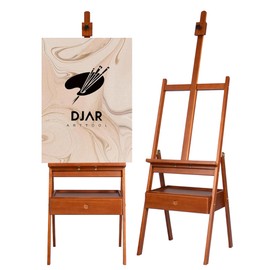 DJAR Medium Wooden H-Frame Art Easel with Storage Drawer, Walnut
