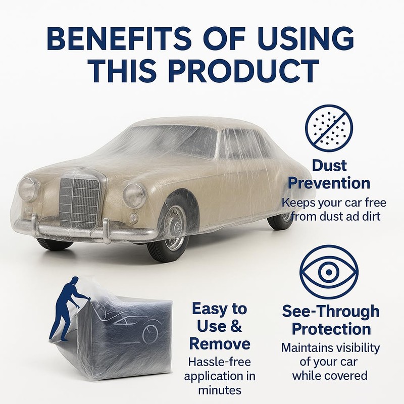 3 Pack Clear Plastic Car Covers – Disposable Waterproof Car