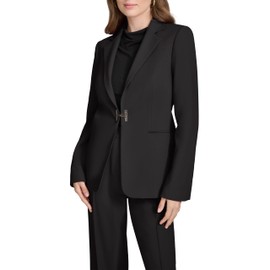 Halston Women's H Closure Woven Office Workwear Blazer, Black