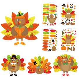 20 Sheet Thanksgiving Crafts for Kids,Make-A-Turkey Crafts Stickers for Kids,Turkey Stickers for Thanksgiving Party Favors Games Supplies.(Cute)
