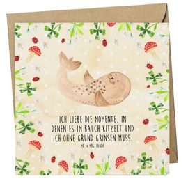 Mr. & Mrs. Panda Deluxe Karte Robbe Liegen - Geschenk, Meerestier, Nordsee, Tiere, lustige Sprüche, Gute Laune, Tiermotive, Ostsee, Hochzeitskarte,