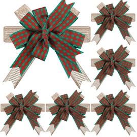 Chuangdi 6 Pcs Christmas Burlap Plaid Bow for Wreaths Xmas Tree Premade Bows Decorations for Crafts DIY Home Indoor Outdoor Decorations 6.3 Inch(Red Green)