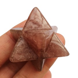 Manekieko Manekieko Natural Strawberry Quartz Merkaba Crystal Protection Sacred Meditation Energy Healing Chakra,25mm Hexagonal Star Crystals and Healing Stone