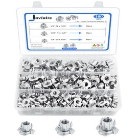 T Nuts 1/4"-20, 5/16"-18, 3/8"-16, Jovlalis 160pcs T-nut 304 Stainless Steel 4 Pronged Tee Blind Nuts Threaded Insert Assortment Kit for Wood, Rock Climbing Holds, Cabinetry, Furniture
