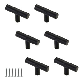 Zerniple 50mm Black T Bar Handle Pull Kitchen Cabinet Handle Solid Aluminum Alloy Drawer Wardrobe Pull Cupboard Knobs （6 Pieces