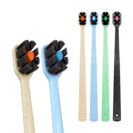 Lindo EcoCare Polishing Toothbrush - Charcoal Infused Bristles & Biodegradable Handle, for Sensitive Gums and Teeth, 12000+ Ultra Fine Charcoal Infused Bristles, Soft and Gentle, Pack of 4 (Blue)