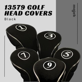 Black Golf Zipper Head Covers Driver 1 3 5 7 9 Fairway Woods Headcovers Metal Neoprene Traditional Plain Protective Covers Fits All Fairway Clubs