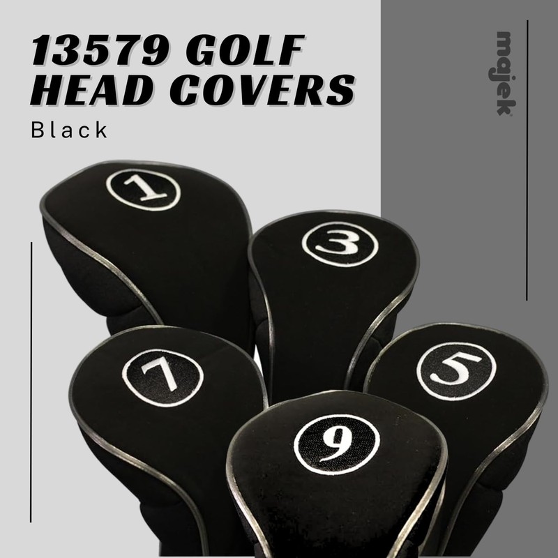 Black Golf Zipper Head Covers Driver 1 3 5 7