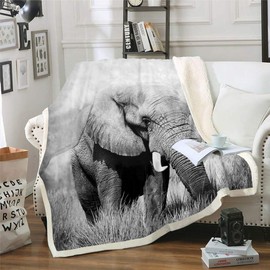 Loussiesd Elephant Sherpa Blanket Animal Theme Fleece Throw Blanket for Kids Boys Adults 3D Elephant Print Plush Blanket Luxury Soft Microfiber Fuzzy Blanket for Sofa Bed Couch Single 50x60 Inch