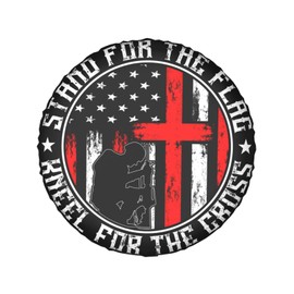 Stand for The Flag Kneel for The Cross Patriotic Spare Tire Covers Wheel Protector for Truck, SUV, Trailer, Camping, Rv Tire Covers 14 Inch