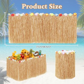BEISHIDA Luau Party Decorations,Grass Table Skirt 9 Feet x 29.5 Inch Natural Hawaiian Table Skirt for Tropical Luau Party Decorations Summer Beach Hawaiian Themed Party Supplies(Straw Yellow)