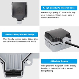 Demoyaya Outdoor Socket IP66 Waterproof Double Socket Wall Sockets Outdoor Connection Socket Box Waterproof Single Lockable External Socket for Garden (Socket-1)