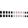 Black Press on Nails Short Square Fake Nails Flowers Acrylic