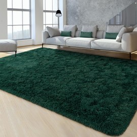 FlyDOIT 6x9 Feet Large Area Rugs for Living Room, Deep-Green Shaggy Rug Fluffy Throw Carpets, Ultra Soft Plush Modern Indoor Fuzzy Rugs for Bedroom Girls Kids Nursery Room Dorm Home Decor