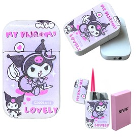 NIVEK Kulomi Lighter Kitty KT Torch Lighter Pink Flame Pocket Refillable Kawaii Cute Windproof Flame (Cat, Rabbit, Melody, Duffy) (A21-Witch)