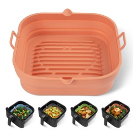 Loveuing Silicone Air Fryer Liners Square - Reusable Silicone Basket - Easy to Clean Air Fryers Pot for 5.8 to 8 Qt Air Fryer Baking Tray Oven Accessories, 8.5 Inch Large