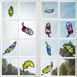 ORIGACH 18 Pcs Suncatcher Kit Feather Stained Glass Effect Paper Crafts with 32 Pcs Colored Paper DIY Tissue Paper Suncatchers for Window Classroom Arts and Crafts Party Favors