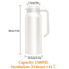 InciFuerza 50 Oz Stainless Steel Thermal Carafe – 1.5L Double Walled Vacuum Insulated Coffee Dispenser, Heat Retention Water Pitcher for Home, Office, Outdoor, Restaurant (White)