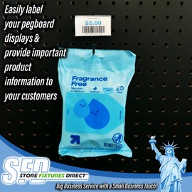 STORE FIXTURES DIRECT Pegboard Label Holder, Scannable UPC Ticket Display with Slot for Peg Wall, 2.5" L x 1.25", 10 Pack