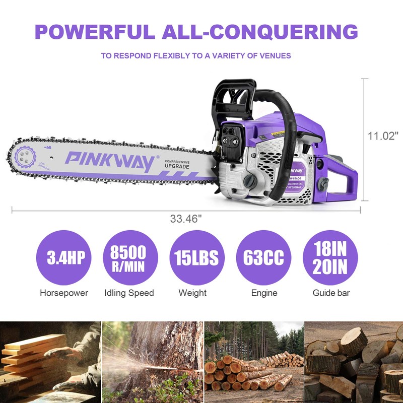 2-cycle 63CC Chainsaw Saw Gas Powered 20" Chain Saws Cordless