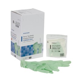 McKesson Perry Synthetic Surgical Gloves [50 Pairs] Sterile, Polyisoprene, Disposable, Powder-Free, Professional Medical and Healthcare, Chemo Tested, Size 8.5, Green