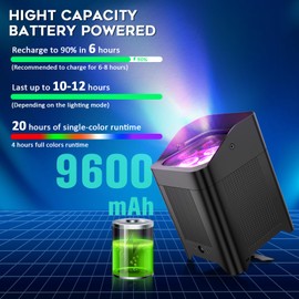 OPPSK Battery Powered Stage Lighting - 108W 6IN1 RGBWAUV HEX LED Battery Powered Par Light 9600mAh Rechargeable Remote APP DMX Control Uplighting for Event Church Stage Wedding DJ Disco Dance Party