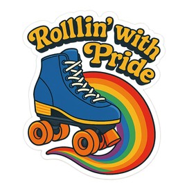 Pride Roller Skate with Rainbow Stream Roller Disco Sticker (2.5" x 3")