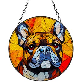 Cute French Bulldog Stained Glass Suncatcher Window Hangings Colored Handmade Glass Suncatcher Crafts Kits for Indoor Garden Christmas Decoration 20x20cm(14)