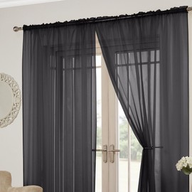 Tony's Textiles Lucy Slot Top Pair of Voile Curtains - Black (57" Wide x 54" Drop)