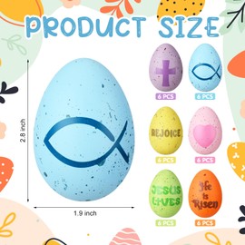 Wettarn 36 Pcs Religious Easter Speckled Eggs Pastel Jesus Lives He Is Risen Rejoice Cross Plastic Eggs Christian Basket Vase Fillers for Easter Sunday School Home Party Decoration