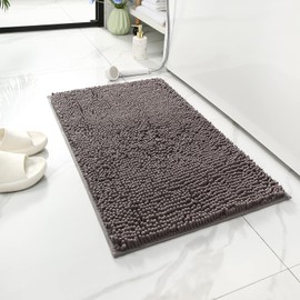 Rainberg Non slip Bathroom Mat,Absorbent and Soft Chenille Bathroom Rug, Machine Washable, Comfortable Floor Mat for Bathtub Toilet Shower Room (50 x 80cm, Grey)