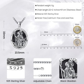 Eusense Archangel Michael/Saint Christopher/Saint Jude Thaddeus/Seven Archangels/Holy Mary/Jesus Cross Pendant Amulet Necklace Gifts 925 Silver Christian Chain Jewellery Men Women, Sterling Silver, No