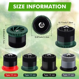 Honoson 16 Pcs Variable Arc Nozzle Radius High Efficiency Replacement Pop up Sprinkler Heads Compatible with Rainbird, Hunter, Orbit Pop-up Sprinklers(Red, Green, Black,10/12/15/17 Van)