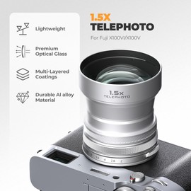 Freewell 1.5X Telephoto Lens Compatible with Fuji X100VI X100V, Enhanced Zoom and Lightweight Design