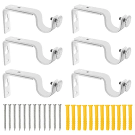 ZOCONE 6 Pcs White Curtain Pole Brackets, Adjustable Curtain Brackets for Poles Metal Curtain Rod Holder with Screws Heavy Duty Curtain Pole Holder for 16-25mm Wall Rods