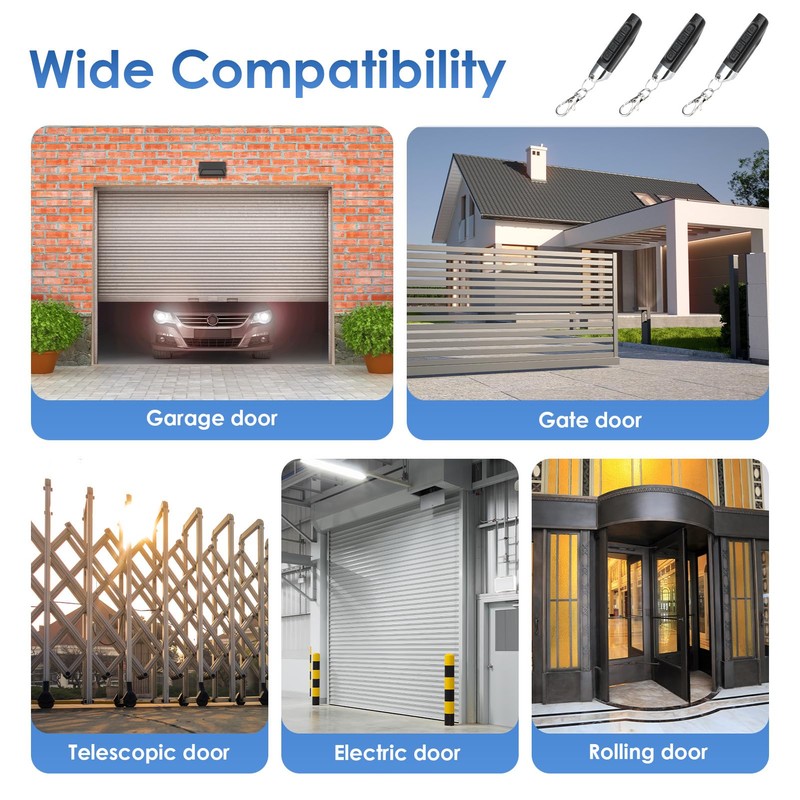 Pack of 3 433 MHz Remote Control Garage Door, Remote
