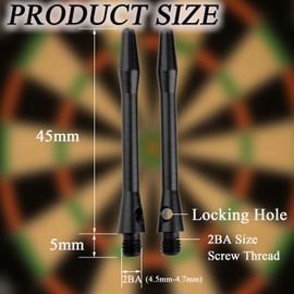 Yetaha Aluminum Dart Shafts, 2 Sets(6) Black Dart Stems, Medium Shafts Metal Stems with Standard 2BA Thread