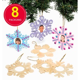Baker Ross Winter Snowflake Wooden Photo Frame Xmas Hanging Decorations for Kids to Make and Paint - Creative Christmas Craft (Pack of 8)