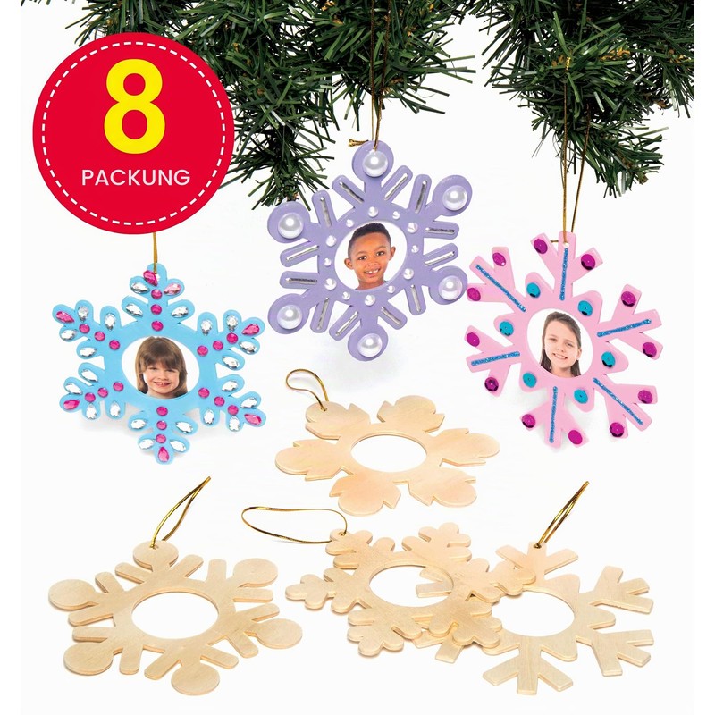 Baker Ross Winter Snowflake Wooden Photo Frame Xmas Hanging Decorations