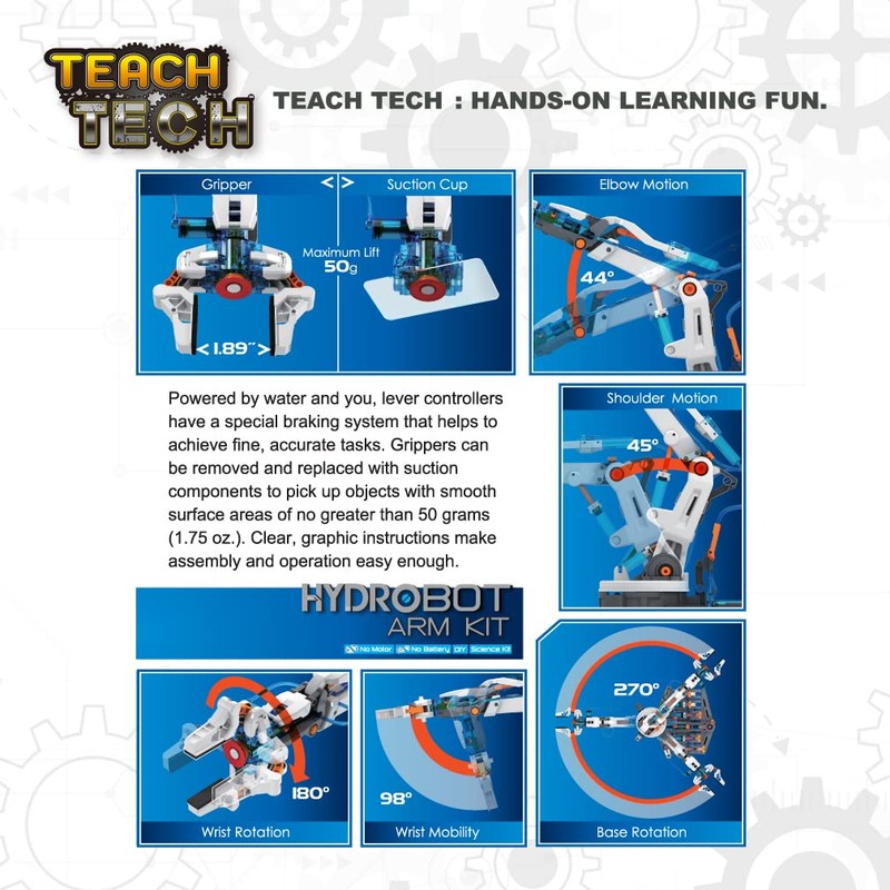 Teach Tech “Hydrobot Arm Kit”, Hydraulic Kit, STEM Building Toy