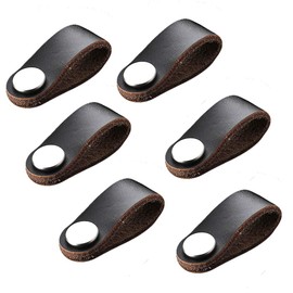 6pcs Leather Furniture Door Handle Modern Europe Style Pull Handle Knob for Doors Cabinets Cupboards Suitcase (Small, Black)
