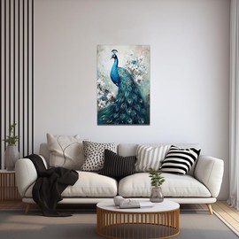 QIXIANG Elegant Peacock Canvas Paintings Art Animal Prints Bedroom Decor Framed Ready to Hang (Peacock, 16.00" x 24.00")
