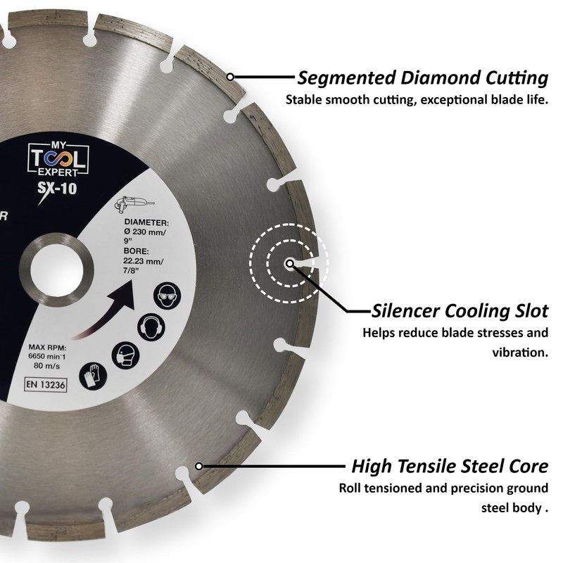 230mm Diamond Cutting Discs for Angle Grinder, SX-10 Superior Diamond